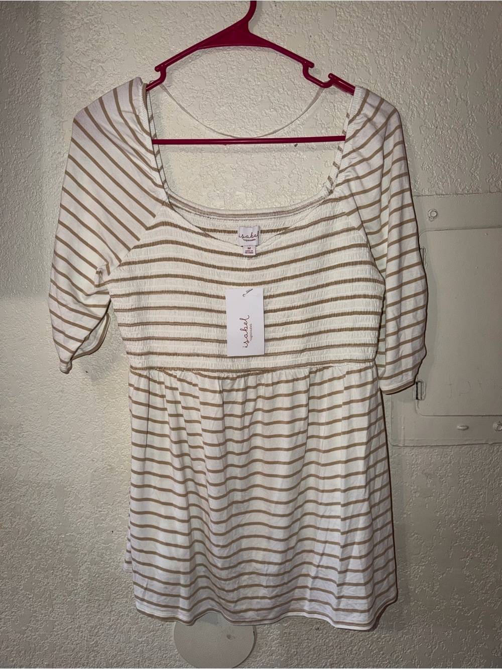 Isabel Maternity by Ingrid & Isabel White and Tan Striped Maternity Top